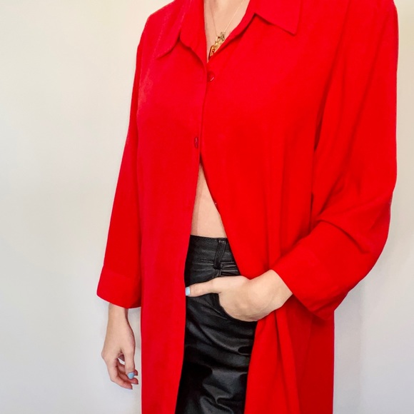 Vintage Fire Red Button Down Blouse - Picture 4 of 4